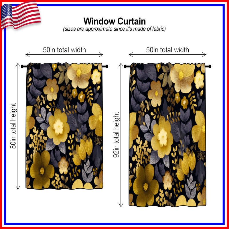 Rideaux floraux, voilages et voilages à motif floral - 1 panneau, 50" x 92" - 1 Panel, Blockout
