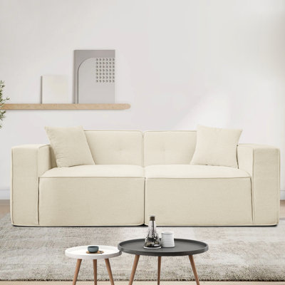 3 Mid Century Indoor - White Linen, Soft Seat, Charging, Practical For Apartment & Bedroom Modern Couch Linen Upholstery, Pillow Top Arms, Extra Heavy Duty