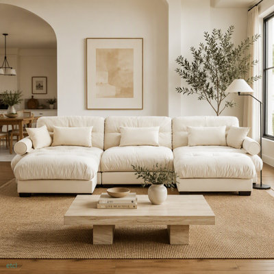 Canapé modulaire en U en forme de U avec deux repose-pieds mobiles, canapé d'angle moderne à 3 places avec coussins de taille, coussins décoratifs et accoudoirs Blostered, canapé convertible en forme de L pour le salon
