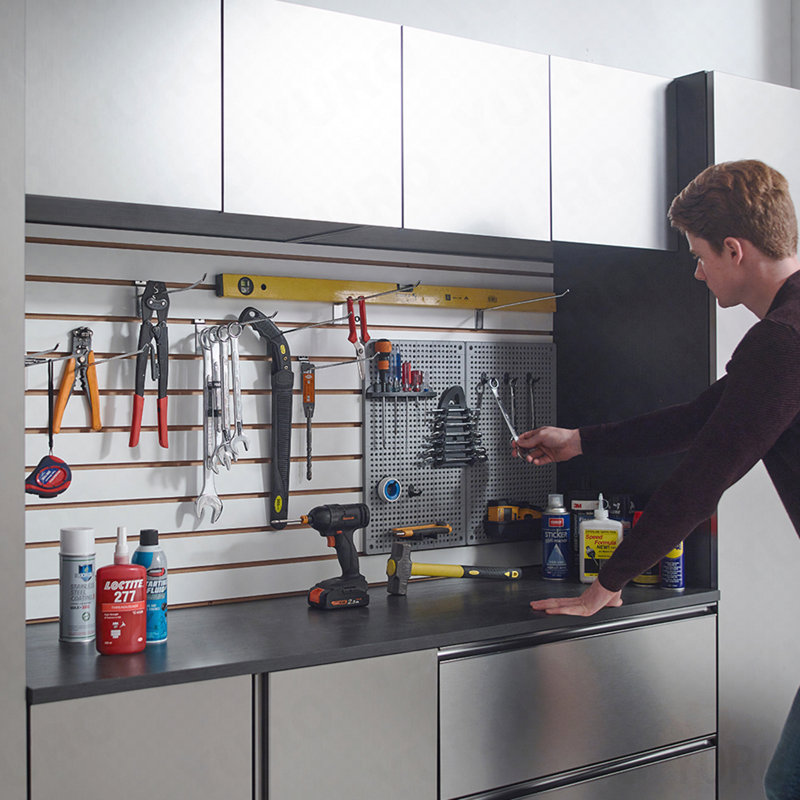 Armoire de garage murale, base en bois, tiroir - standard