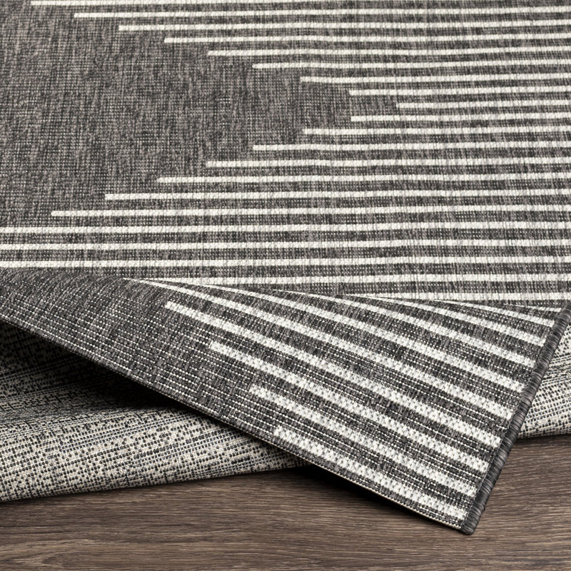 Abdulazeez Irielle Geometric Black Indoor/Outdoor Area Rug, Runner 2'7" x 10'