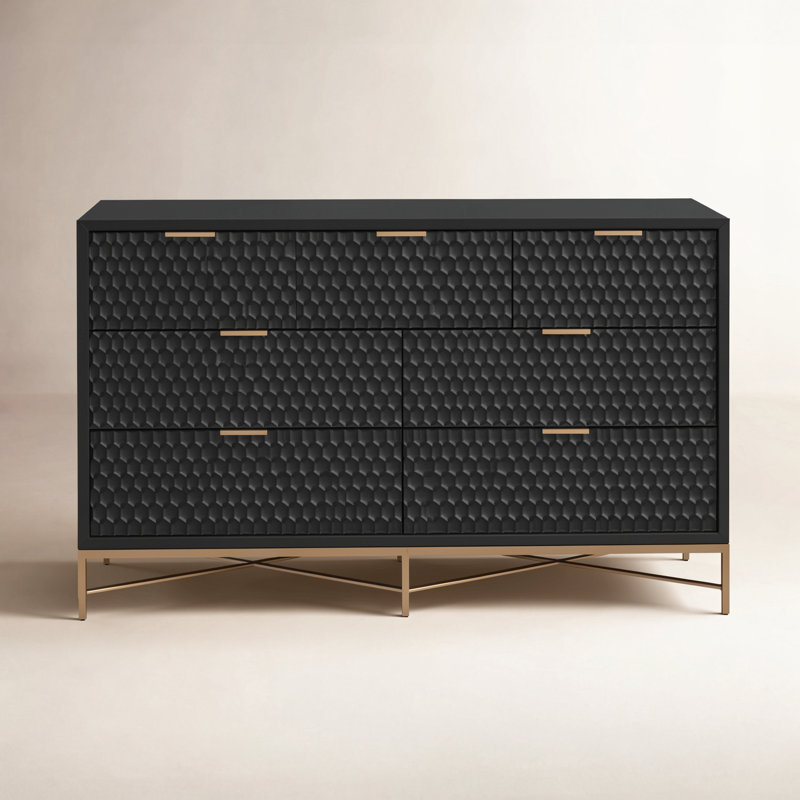 Commode double en bois à 7 tiroirs l 56 po Capra, Noir