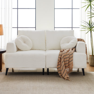 White Corduroy Sectional Sofa Couch Modern Modular Oversized Upholstered Recliner Sleeper with Comfy Pillows and Deep Seat for Living Room Bedroom Apartment Office