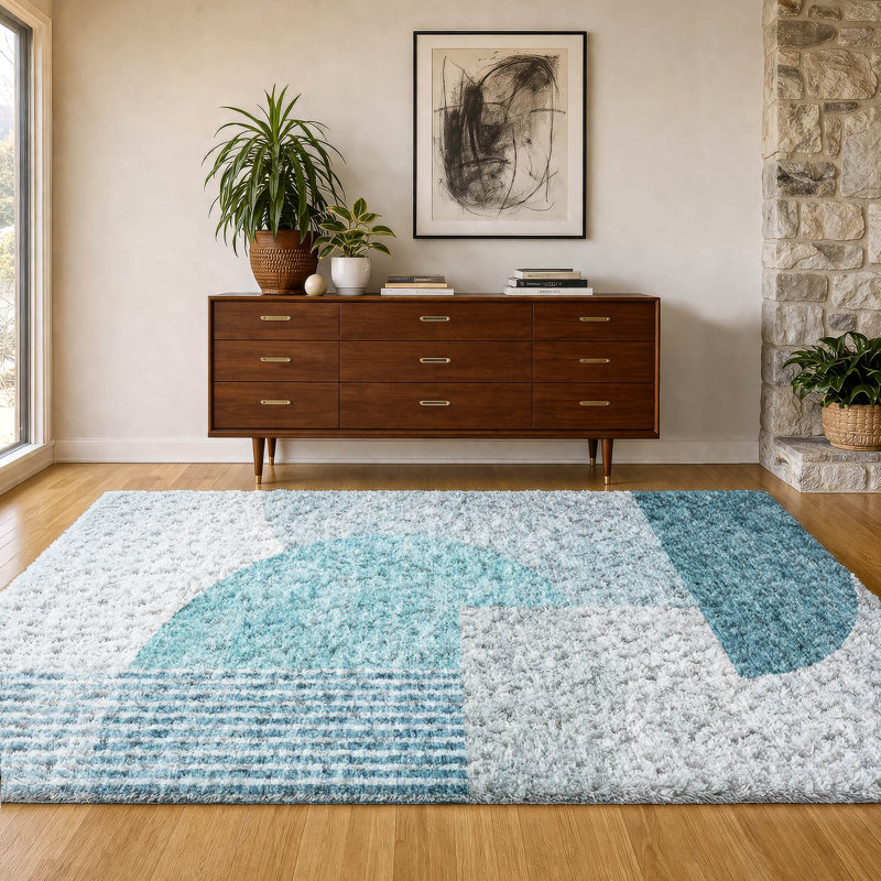 Tapis à poil long de qualité supérieure lavable à la machine ADS678, Sarcelle, 3 pi x 5 pi