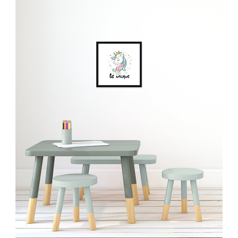 «Be Unique», impression sur papier licorne, H 16 po x l 16 po x P 1,18 po, Encadré de boîte noir