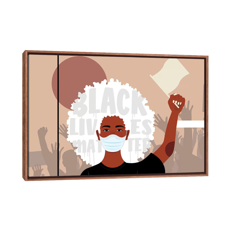 Protest I - impression d'art graphique, Aucun mat, H 26 po x l 40 po x 1,5 po, Toile avec cadre en bois brun classique