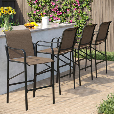 Patio Bar Height Textilene Chairs with Armrest by Lark Manor