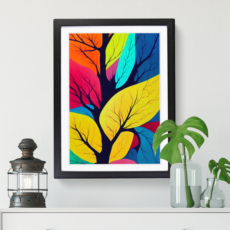 Tree Gouache - Single Picture Frame Print, 64cm H x 46cm W x 2cm D, Walnut