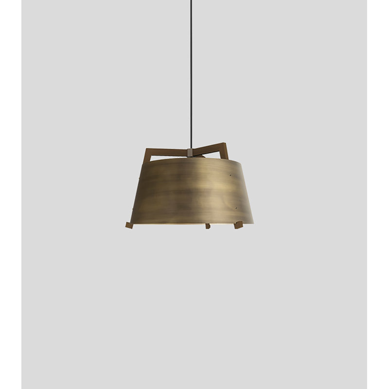Luminaire suspendu cylindrique unique à 3 lumières Ignis, H 11,5 po x l 17 po, Noyer / laiton vieilli