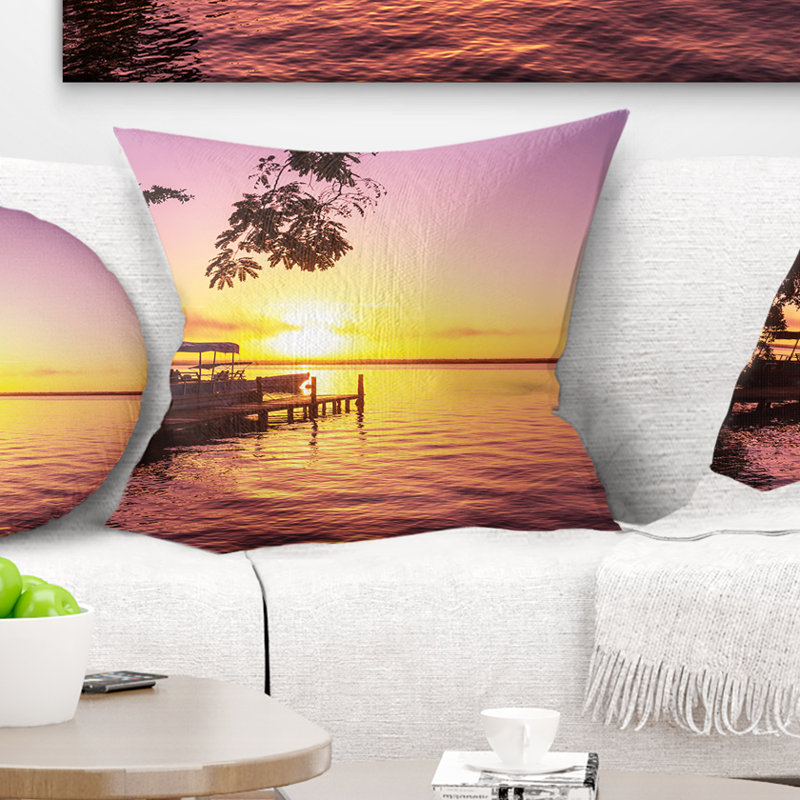 Coussin Tropical Beach avec un coucher de soleil fantastique, 16 po x 16 po, Coussin décoratif