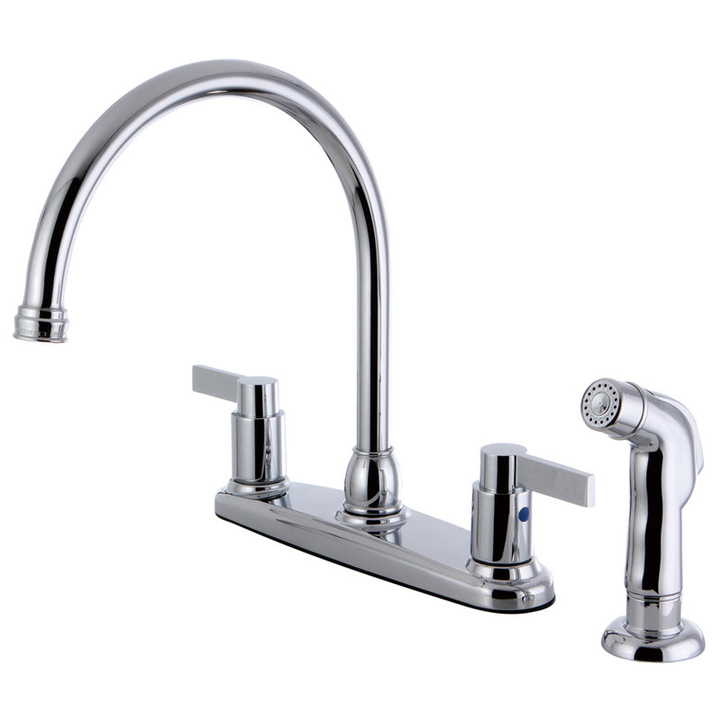 Kingston Brass NuvoFusion Two-Handle 4-Hole 8" Centerset Kitchen Faucet with Side Sprayer, Polished Chrome