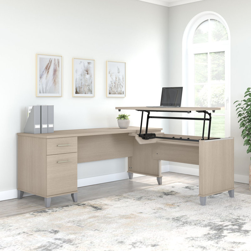 Bureau en L 72 po 3 positions, Chêne sablé