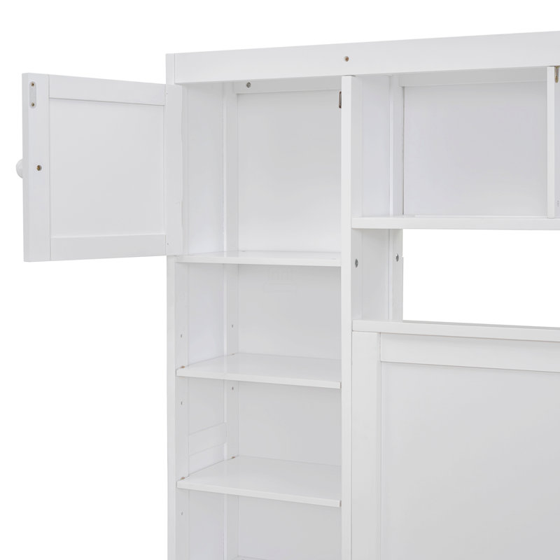 Lit double en bois avec armoire tout-en-un, tablette et prises, lit gigogne simple