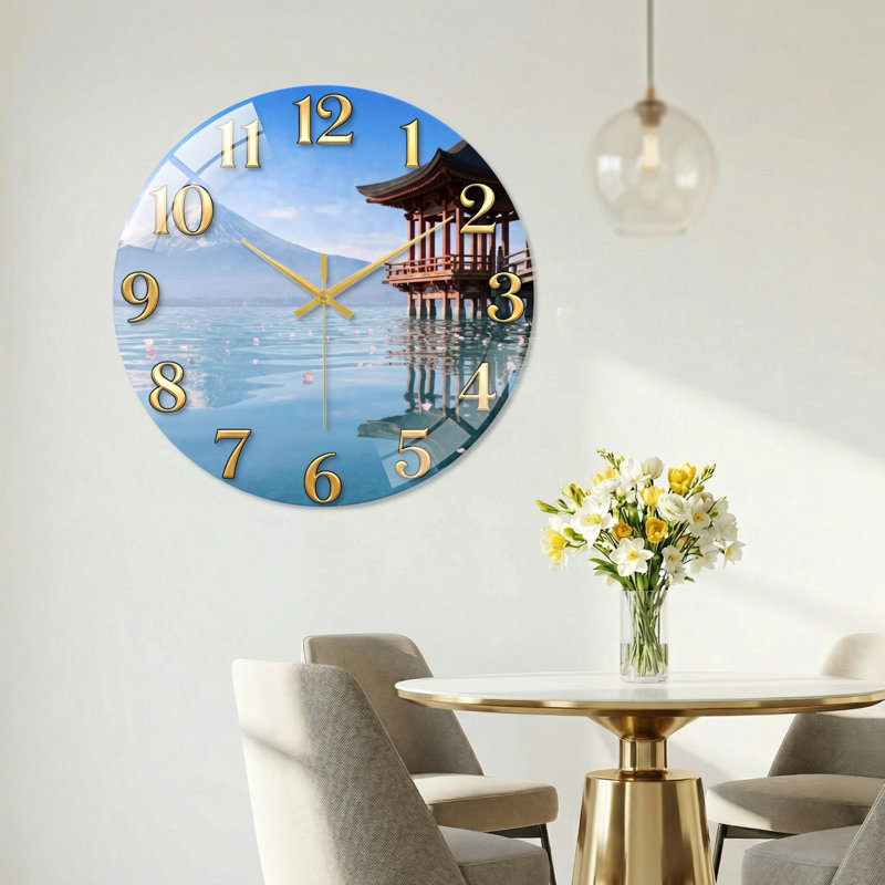 Paysage japonais avec horloge murale moderne en verre 23,6 po, 60 x 60 cm (23,6 x 23,6 pouces)