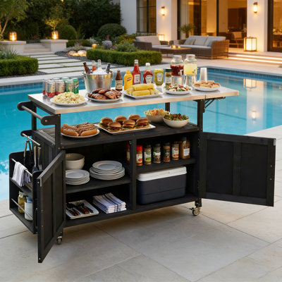 Chariot-bar 60 po avec plateau de table pliable, îlot de cuisine extérieur avec roues verrouillables pour le patio et l'extérieur