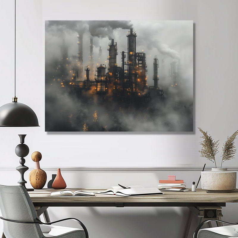Gris - Fabrication industrielle - Usine, impression d'art mural, Toile tendue, H 12 po x l 20 po x P 1 po