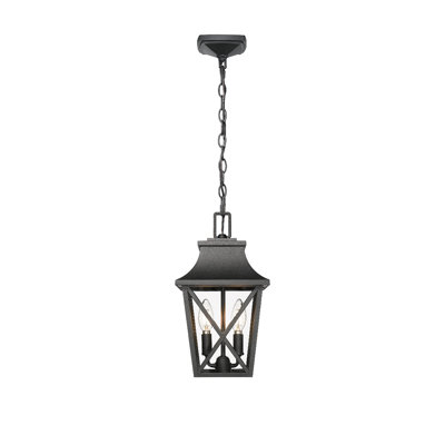 Outdoor Pendant Light Fixture, Black Farmhouse Outdoor Pendant Lights for Porch with Clear Glass, Modern Rectangular Exterior Hanging Lantern Light Fixtures (1 pack)