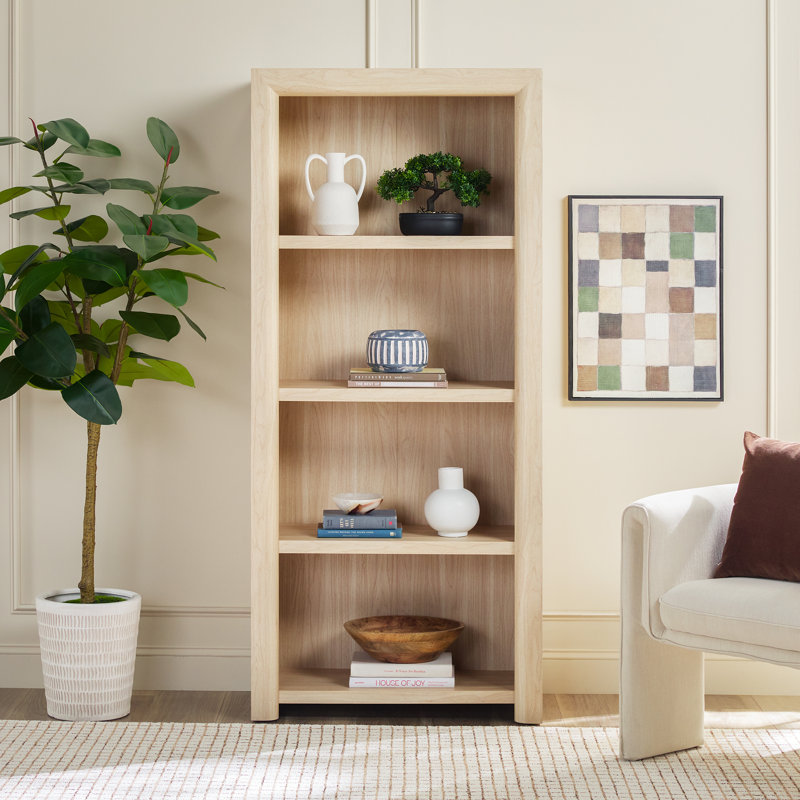 Cottrell 72.25" H x 32" W 4-Tier Wood Bookshelf Shelving Unit, Light Ash