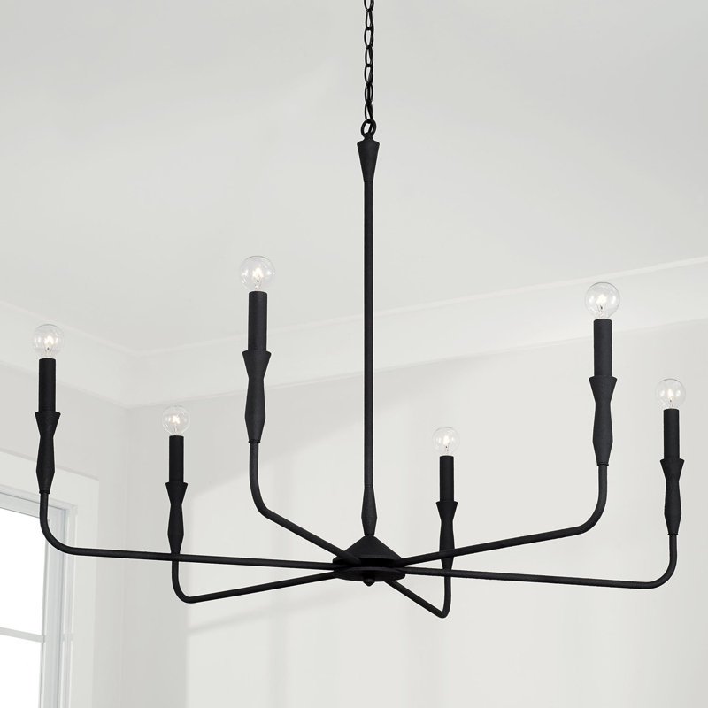 Lustre géométrique de style bougie , Noir texturé, H 30,5 po x l 41 po