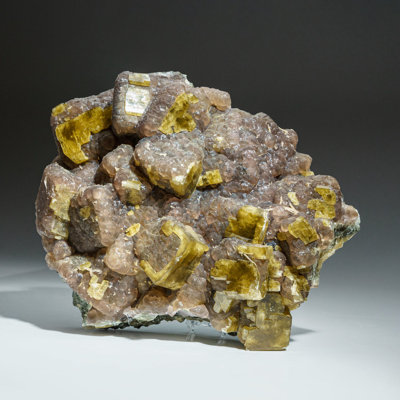 Yellow Fluorite On Calcite from Moscona Mine, Villabona District, Asturias, Spain