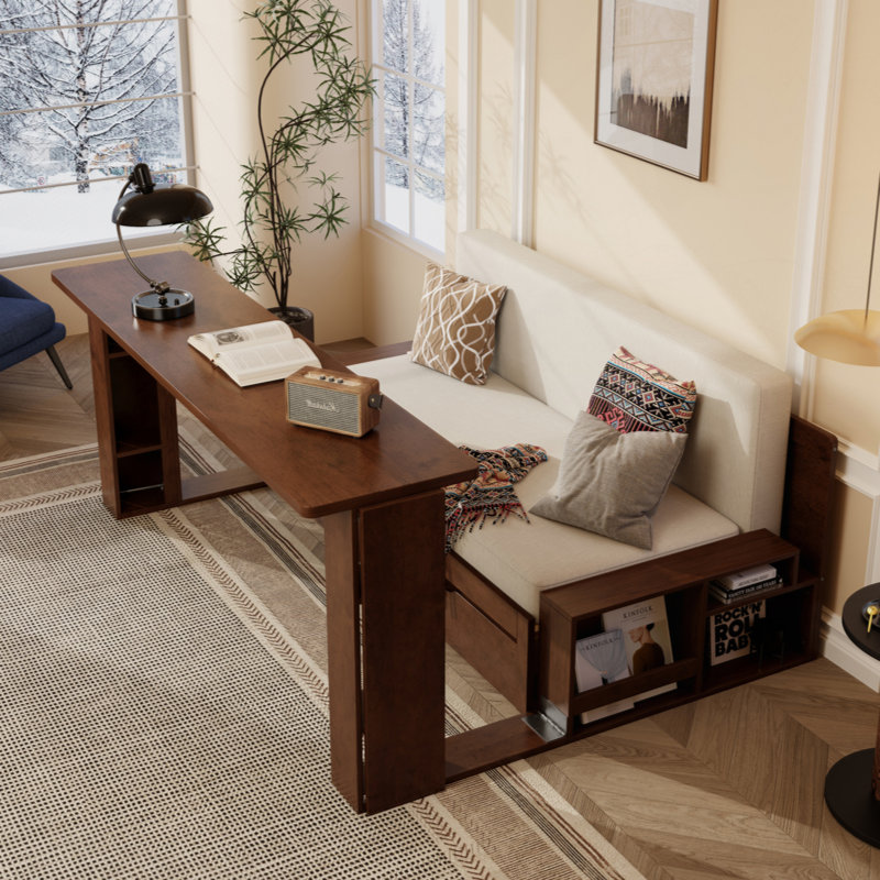 Daybed With Removable Desk, Storage Drawers & Hydraulic Side Table, Espresso, Queen