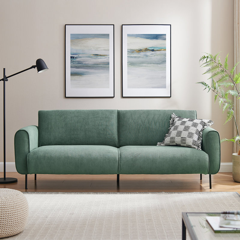 MINIMORE Modern Style 83.95'' Upholstered Sofa with Corduroy Fabric, Green