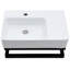 Lavabo mural rectangulaire en céramique 23,36 po x 16,5 po, avec barre porte-serviettes intégrée et barre noire, idéal pour les pièces à forte fréquentation.