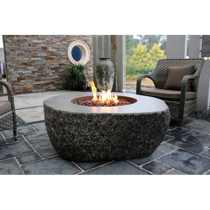 Boulder 44" Outdoor Concrete Fire Table 45,000 BTU - Includes Lava Rocks & PVC Cover, Natural Gas, 16" H x 42" W x 35" D