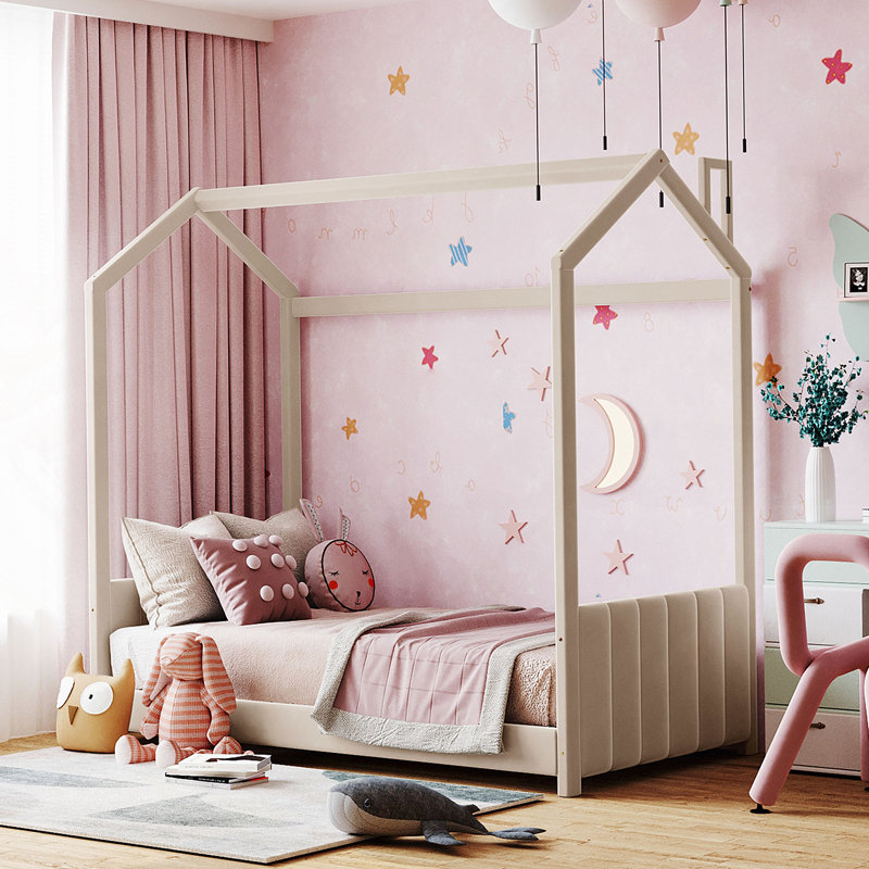 Lit en bois Velvet House, Beige, Simple