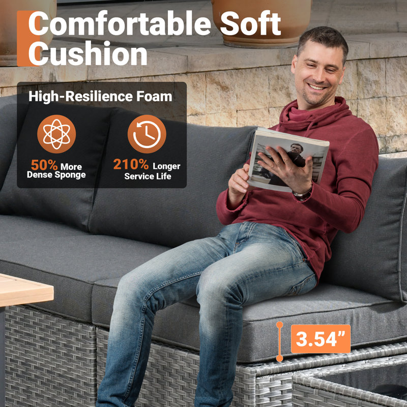 Ensemble de conversation modulaire avec coussins 6 pièces Chappotin, Noir, noir, noir, noir