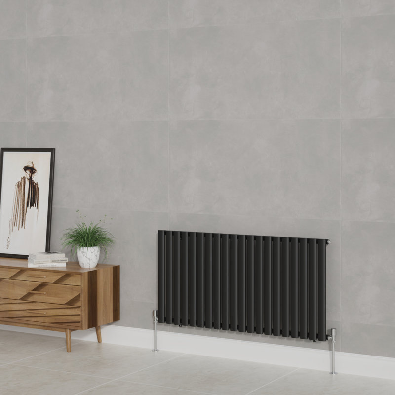 Shirly Horizontal Oval Panel Radiators, Normal Black, 60cm H x 118cm W, 1