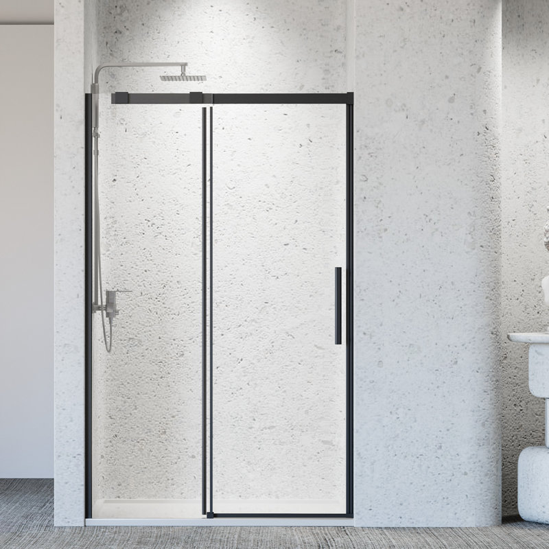Cabine de douche 46-48 "x 76" H semi-encadrée avec porte coulissante en verre trempé noir mat 5/16 "(8mm)
