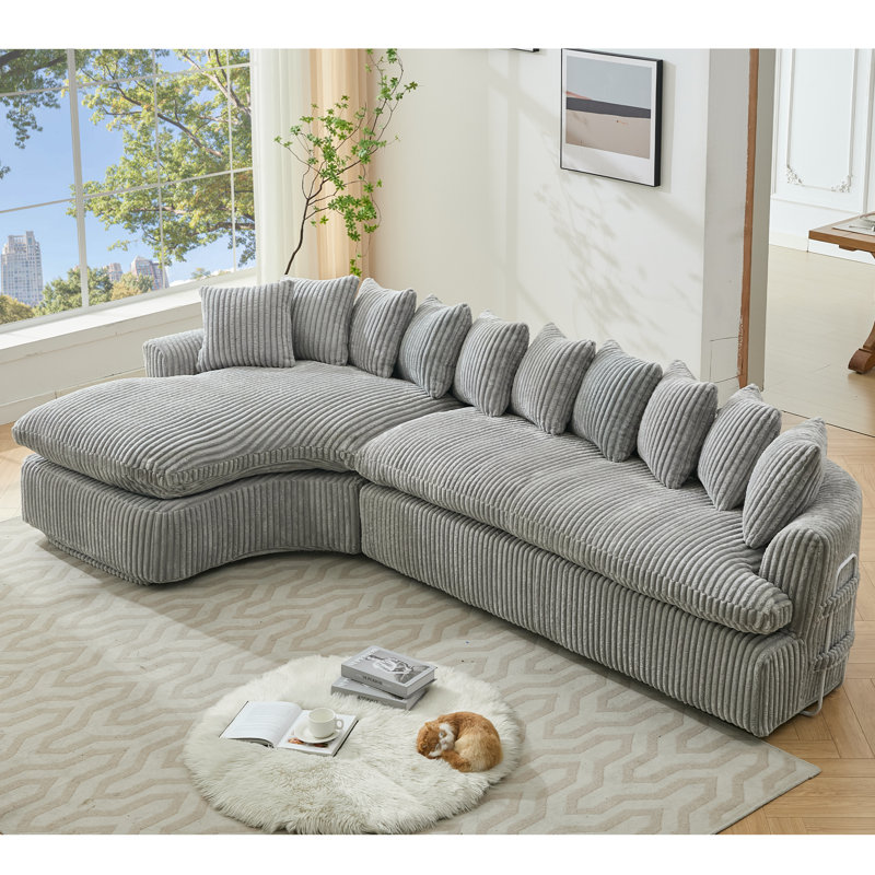 Grand canapé modulaire 127 po, Velours côtelé gris, 21 po H x 29 po P
