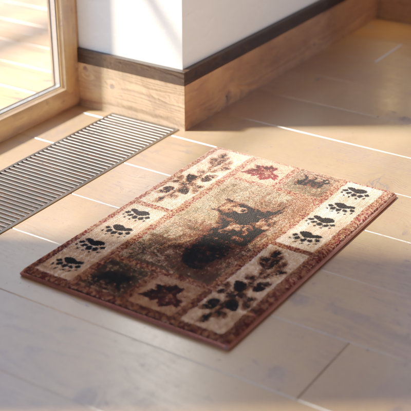 Nature Inspired Mother Bear with 2 Cubs Indoor Olefin Area Rug, Rectangle 2' x 3'