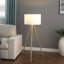 Trépied réglable moderne 64-47 "en métal doré avec abat-jour en lin blanc avec table d'appoint