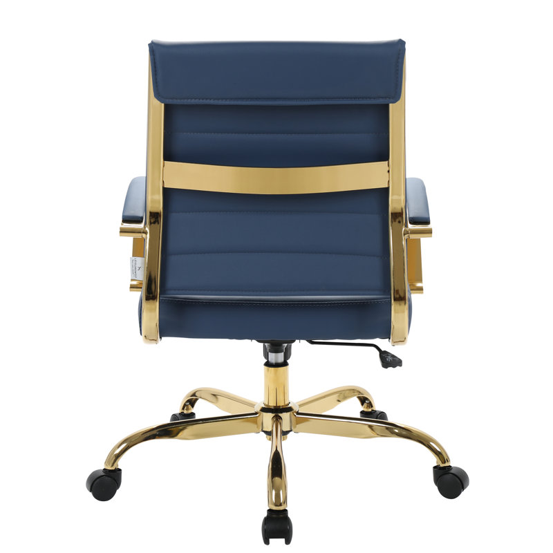 Fauteuil de bureau pivotant en cuir Naudain, Bleu, Simple