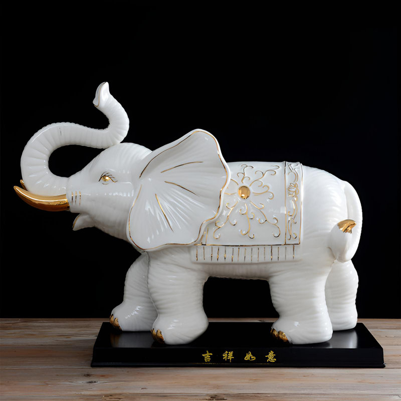 Élégante décoration d'éléphant en céramique - Symbole de la fortune et de l'harmonie