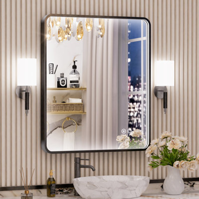 Miroir de salle de bain avec cadre en aluminium et éclairage à DEL