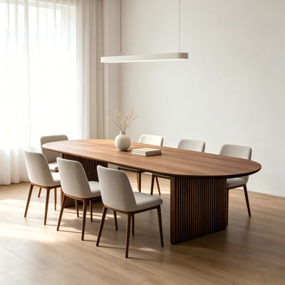Modern oval solid wood dining table, walnut-colored rustic-style dining table, suitable for dining rooms and offices