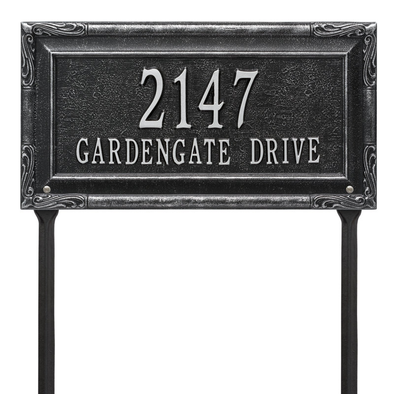 Plaque d'adresse sur 2 lignes Gardengate, Noir / argent, Oui