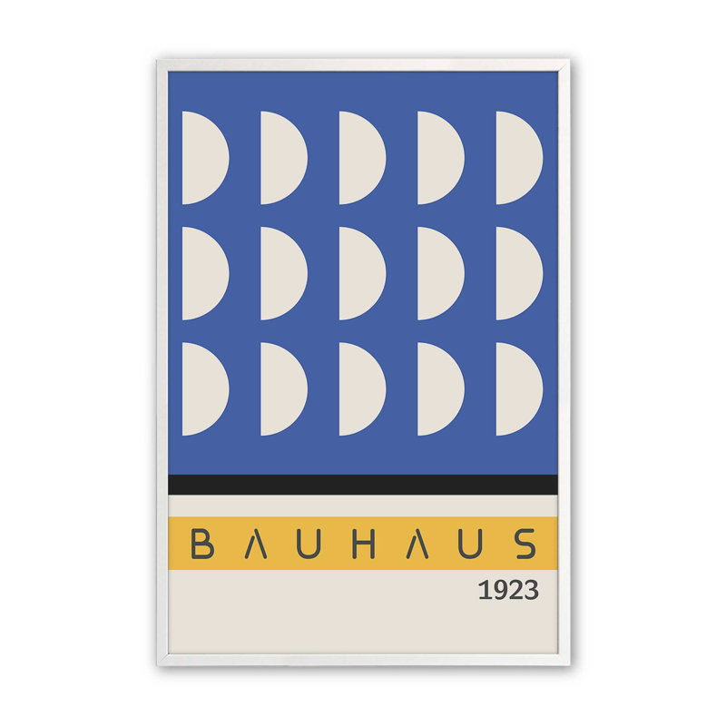 Imprimé bleu et jaune Bauhaus, Blanc opaque, H 21 po x l 17 po