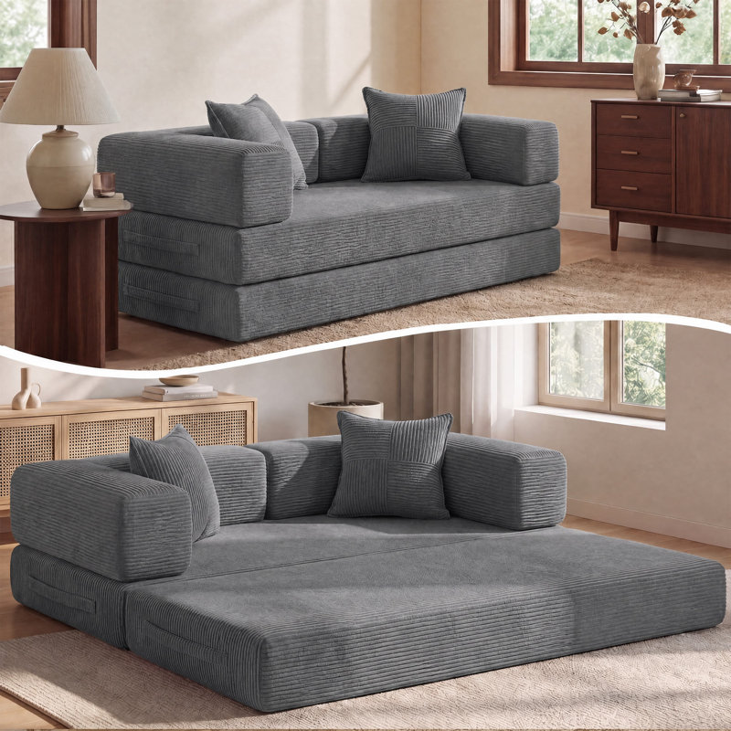 Canapé-lit convertible de 63 po 4-en-1, canapé modulaire en velours côtelé avec ensembles de cadres, futon moderne pour salon, base antidérapante, sans assemblage