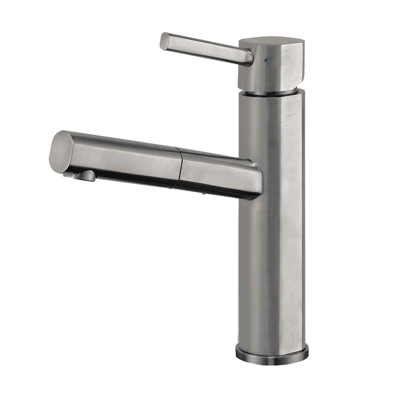 Whitehaus Collection Stainless Steel Single Lever Kitchen Faucet with Pull-Out Spray Head, Brushed Stainless Steel