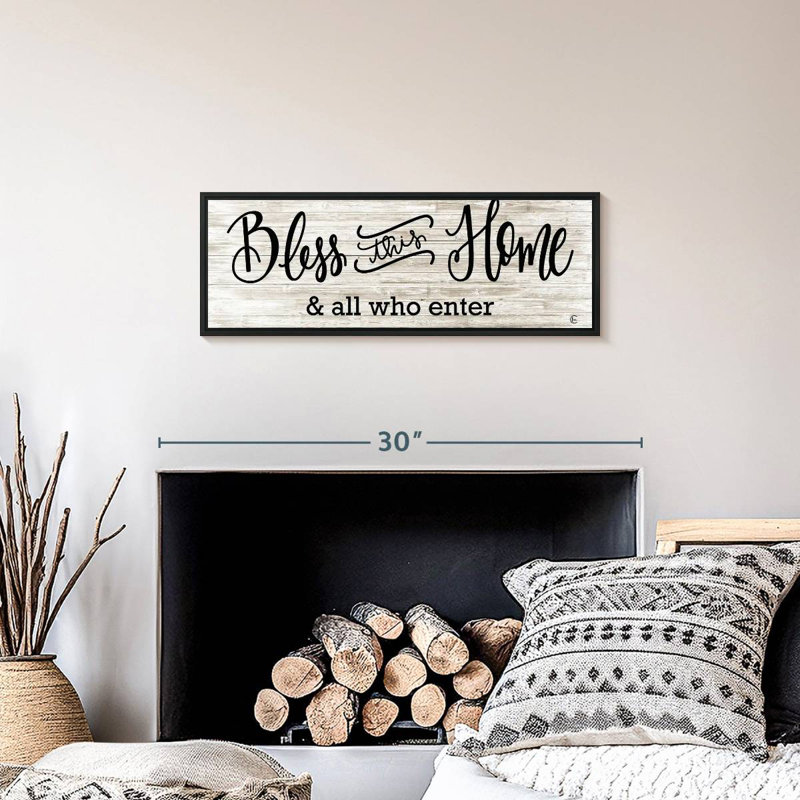 Plaque murale «Bless This Home», 25 po x 9 po, Cadre flottant noir