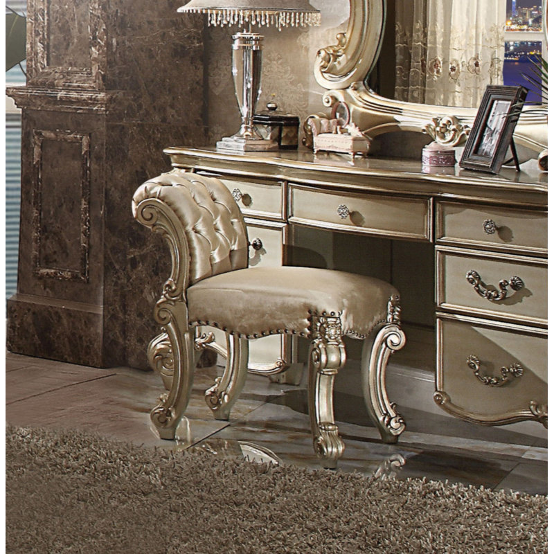 Tabouret de coiffeuse Vendome, Patine dorée,  H 28 po x l 20 po x P 25 po