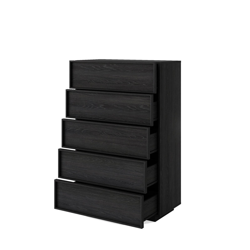 Commode moderne Abbate à 5 tiroirs, 75 cm de largeur et 122 cm de hauteur., Black
