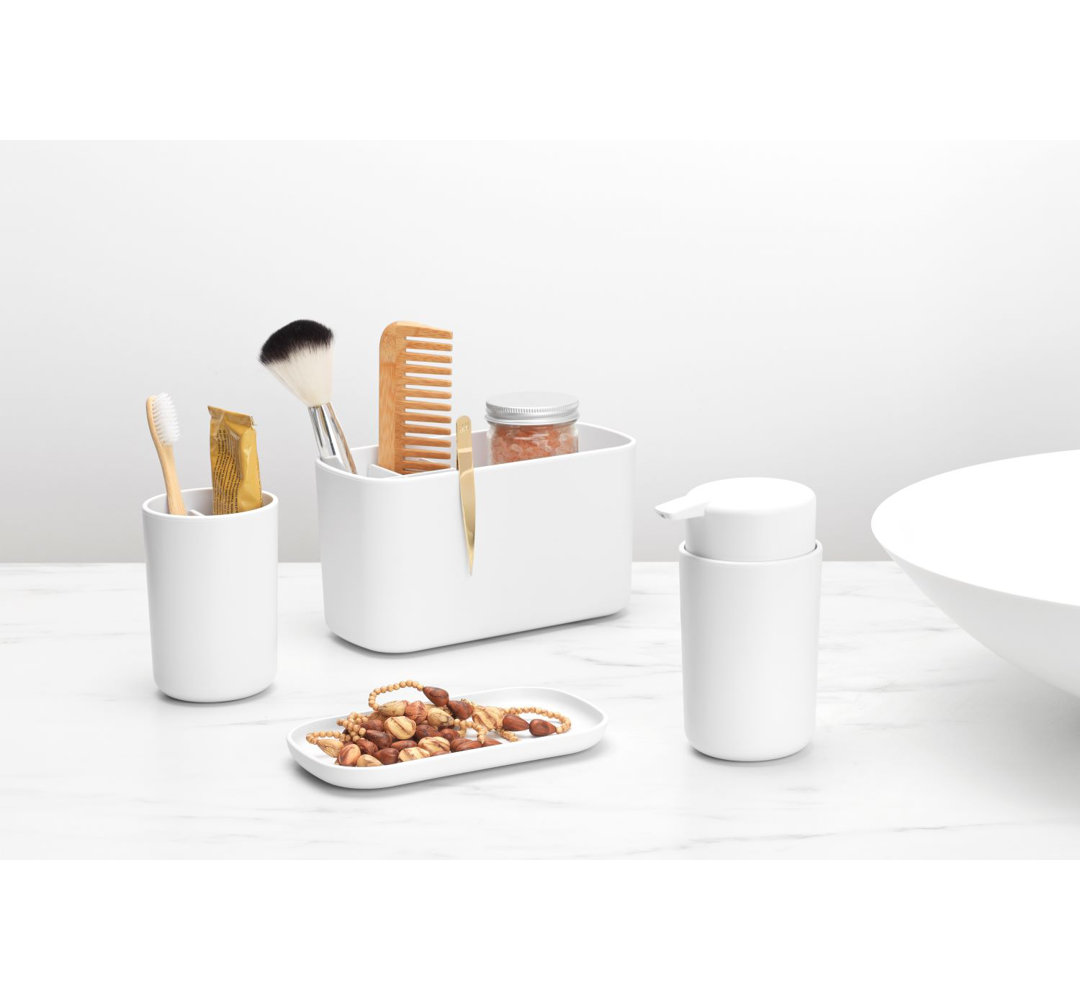 Brabantia Renew 3 Piece Bathroom Accessory Set (White) Refillable Handwash Soap Dispenser, Toothbrush Holder & Tray - Image 3
