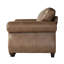 Chaise avec accoudoirs en similicuir et garniture cloutée brune, accoudoirs roulés, coussins confortables, fabrication en bois et revêtement brun moyen, garniture,-353488321-353488322
