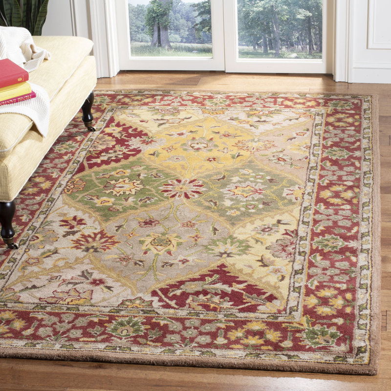Geno Hand Tufted Wool/Cotton/Latex Oriental Rug in Red/Yellow/Green, Rectangle 8'3" x 11'