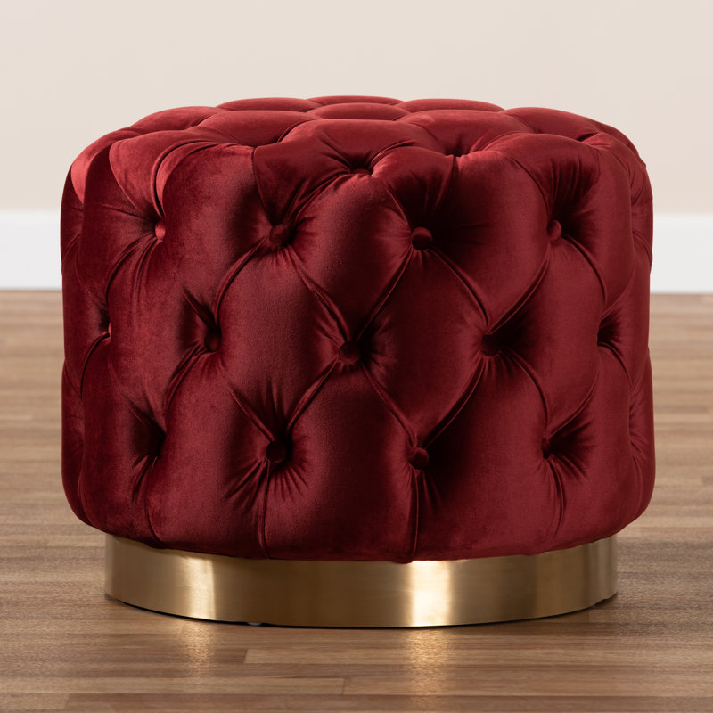 Velvet Tufted Round Solid Colour Cocktail Ottoman, Red